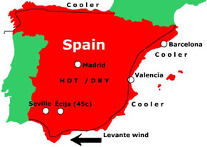 Map showing Summer climate in Spain