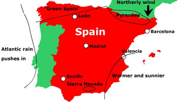 Map showing winter climate in Spain