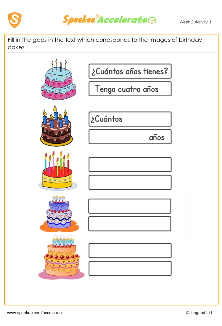 Spanish Printable: Ages: fill in the gaps