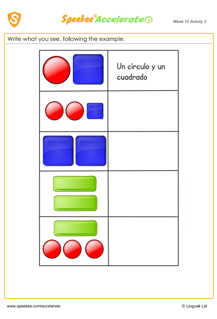 Spanish Worksheet For Shapes