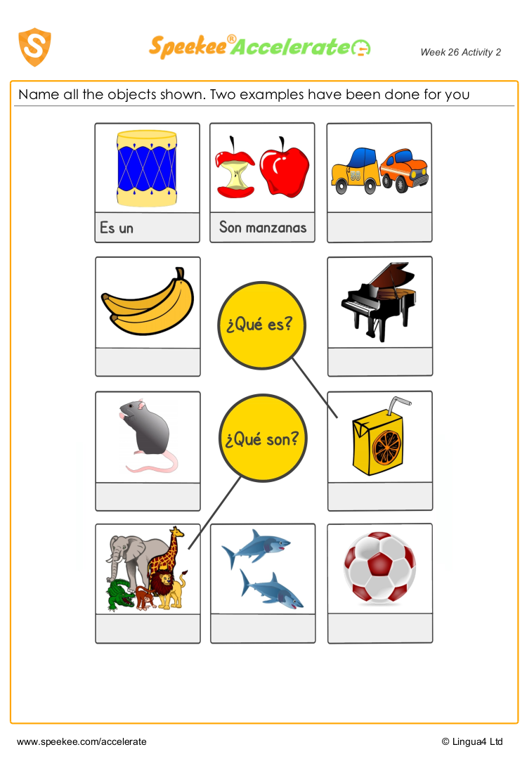 Spanish Printable: Name the objects
