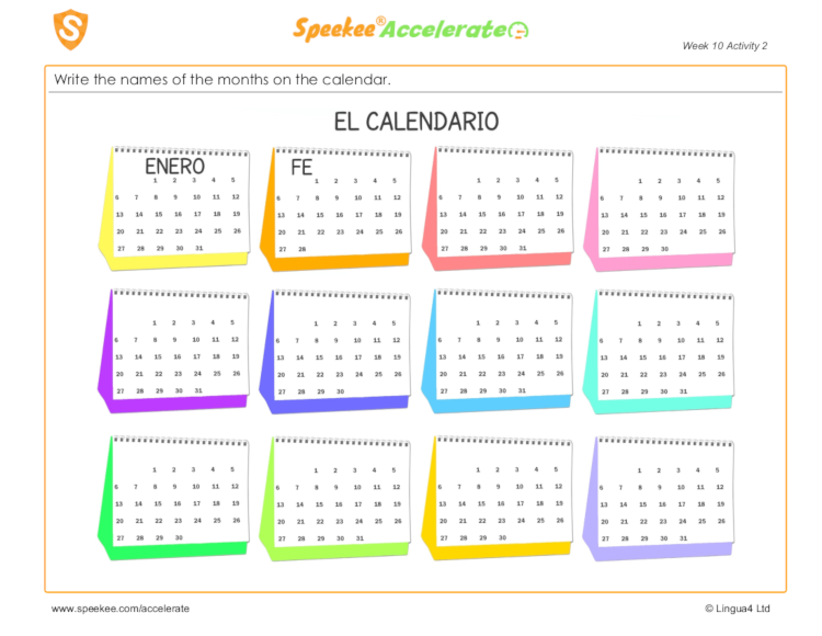 Spanish Printable: Calendar