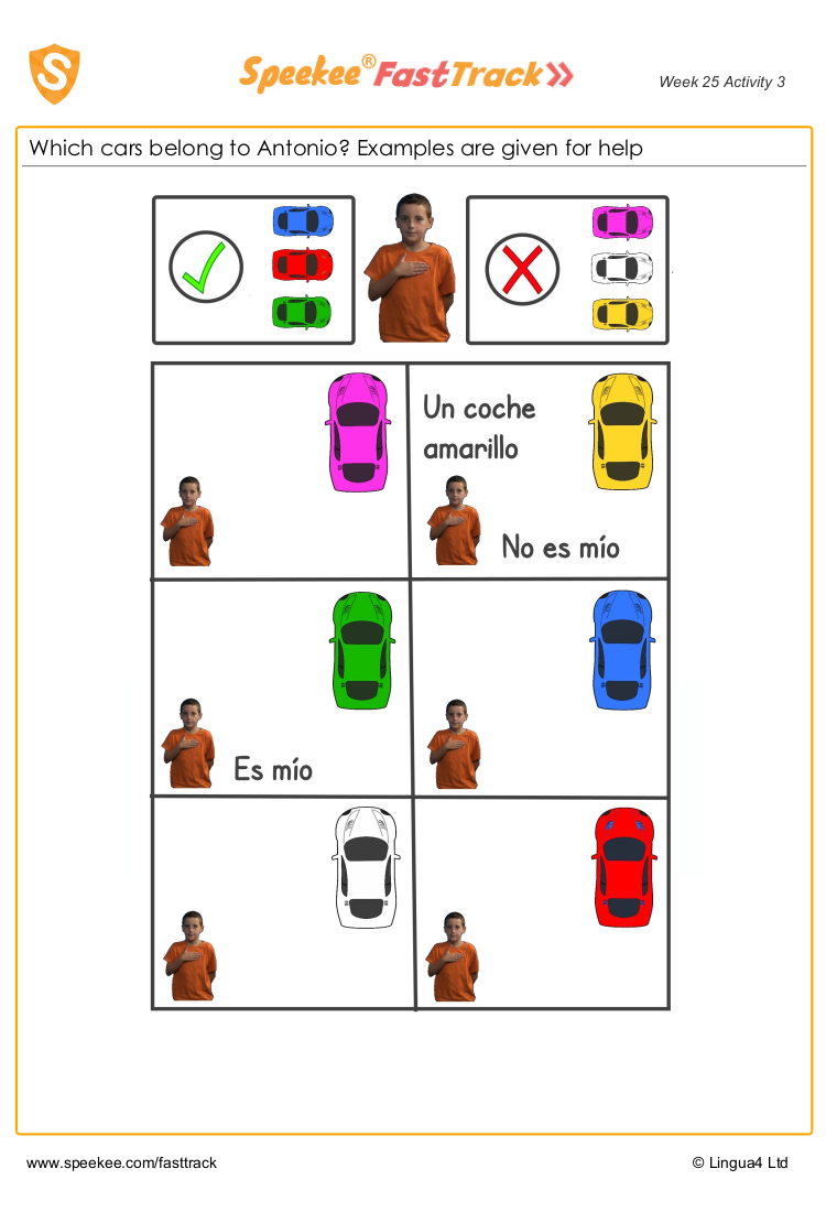 Spanish Printable: Antonio's cars