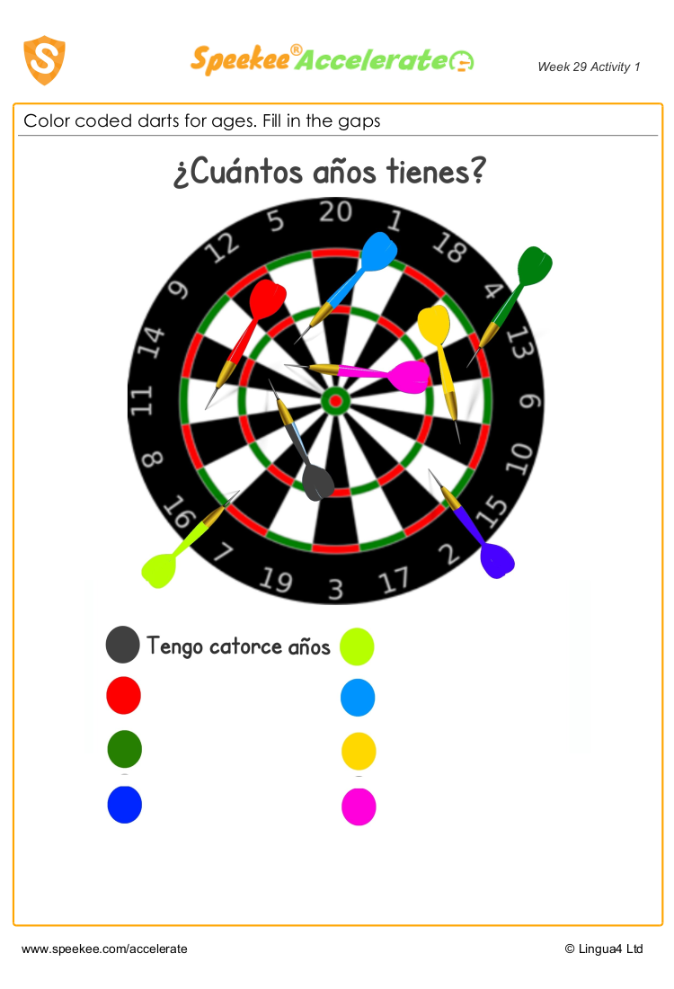 Spanish Printable: Darts for ages