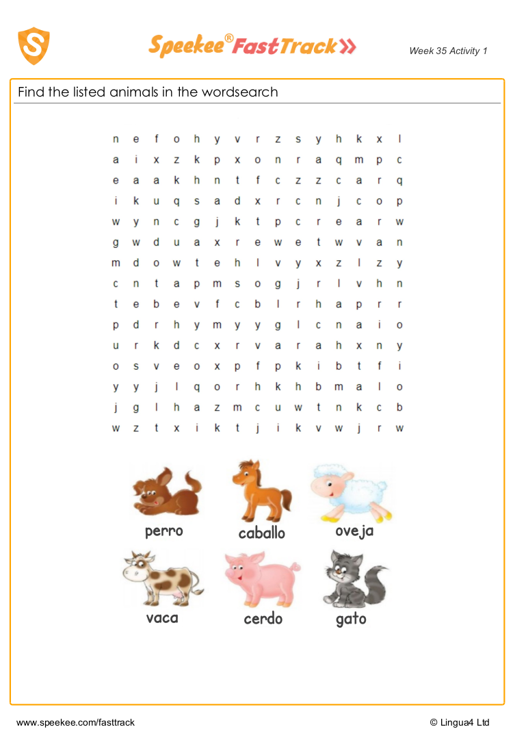 free printable spanish worksheets for kindergarten animals