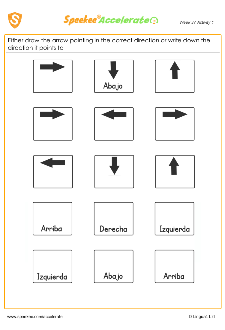Spanish Printable: Direction arrows