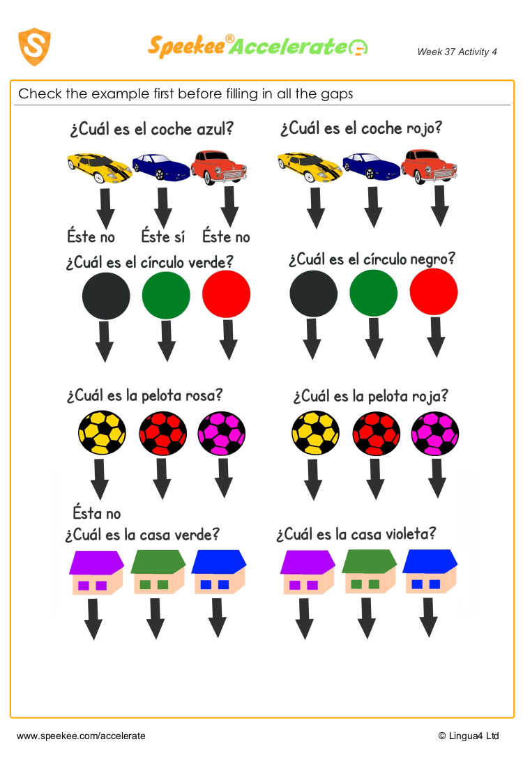 Spanish Printable: Choose the right color
