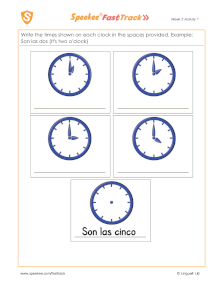 Spanish Printable: Clock times