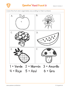 Spanish Printable: Color the fruit and vegetables