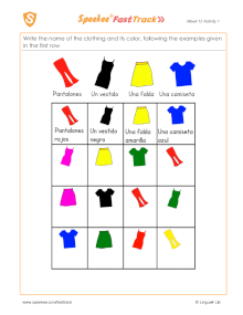 Spanish Printable: Colored clothing